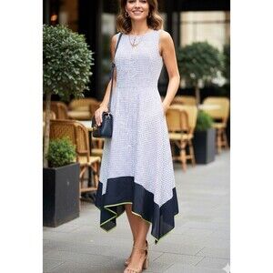 NWT Donna Karan New York Size 6 Midi Dress Assymetric Handkerchief Hem Pockets